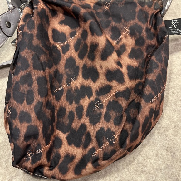 B. Makowsky Light Gray Leather Crossbody With Animal Print Lining Gorgeous - Picture 14 of 16